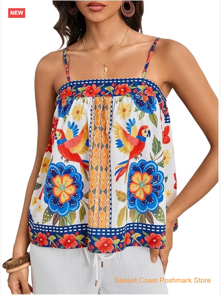 Floral Tropical Boho Tank Top Spaghetti Strap Summer Beach Camisole